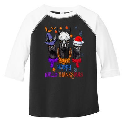 Llama Turkey Happy Hallothankmas Thanksgiving Toddler Fine Jersey T-Shirt