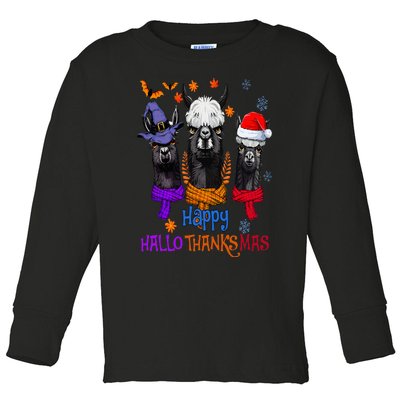 Llama Turkey Happy Hallothankmas Thanksgiving Toddler Long Sleeve Shirt