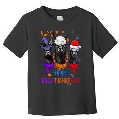 Llama Turkey Happy Hallothankmas Thanksgiving Toddler T-Shirt