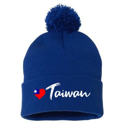 Love Taiwan Heart Country Flag Souvenir Gift Pom Pom 12in Knit Beanie