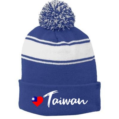 Love Taiwan Heart Country Flag Souvenir Gift Stripe Pom Pom Beanie