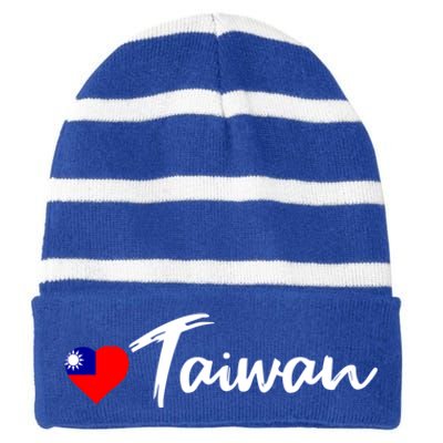 Love Taiwan Heart Country Flag Souvenir Gift Striped Beanie with Solid Band