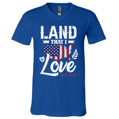 Land That I Love Fun Memorial Day Veteran Graphic Great Gift V-Neck T-Shirt