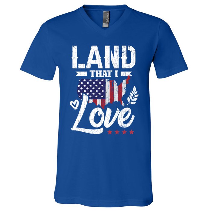 Land That I Love Fun Memorial Day Veteran Graphic Great Gift V-Neck T-Shirt