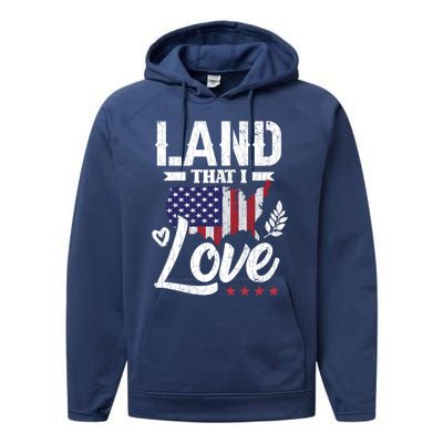 Land That I Love Fun Memorial Day Veteran Graphic Great Gift Performance Fleece Hoodie