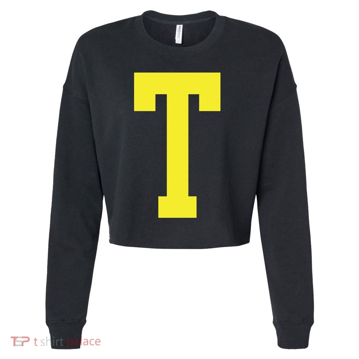Letter T In Yellow Theodore Chipmunk Costume Halloween Cropped Pullover Crew