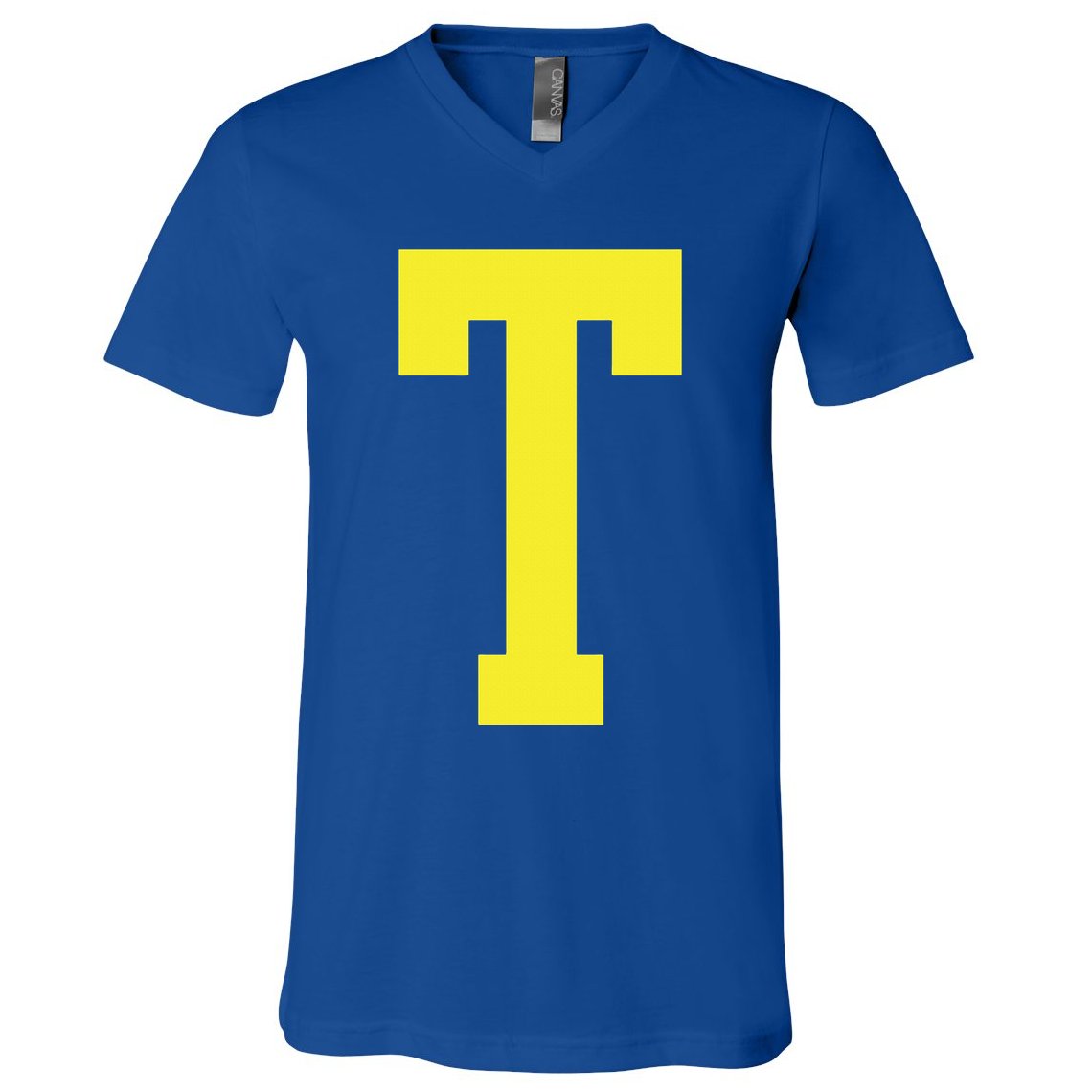 Letter T In Yellow Theodore Chipmunk Costume Halloween V-Neck T-Shirt