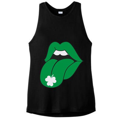 Lips Tongue Irish Shamrock St Patricks Ladies PosiCharge Tri-Blend Wicking Tank