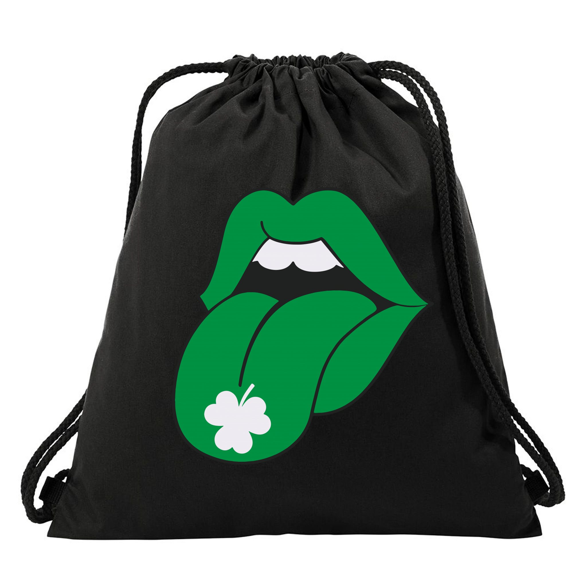 Lips Tongue Irish Shamrock St Patricks Drawstring Bag