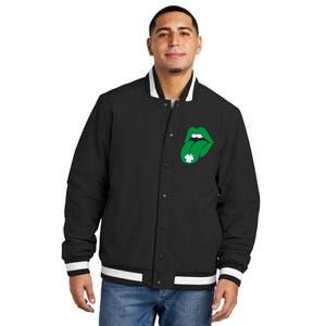 Lips Tongue Irish Shamrock St Patricks Insulated Varsity Jacket