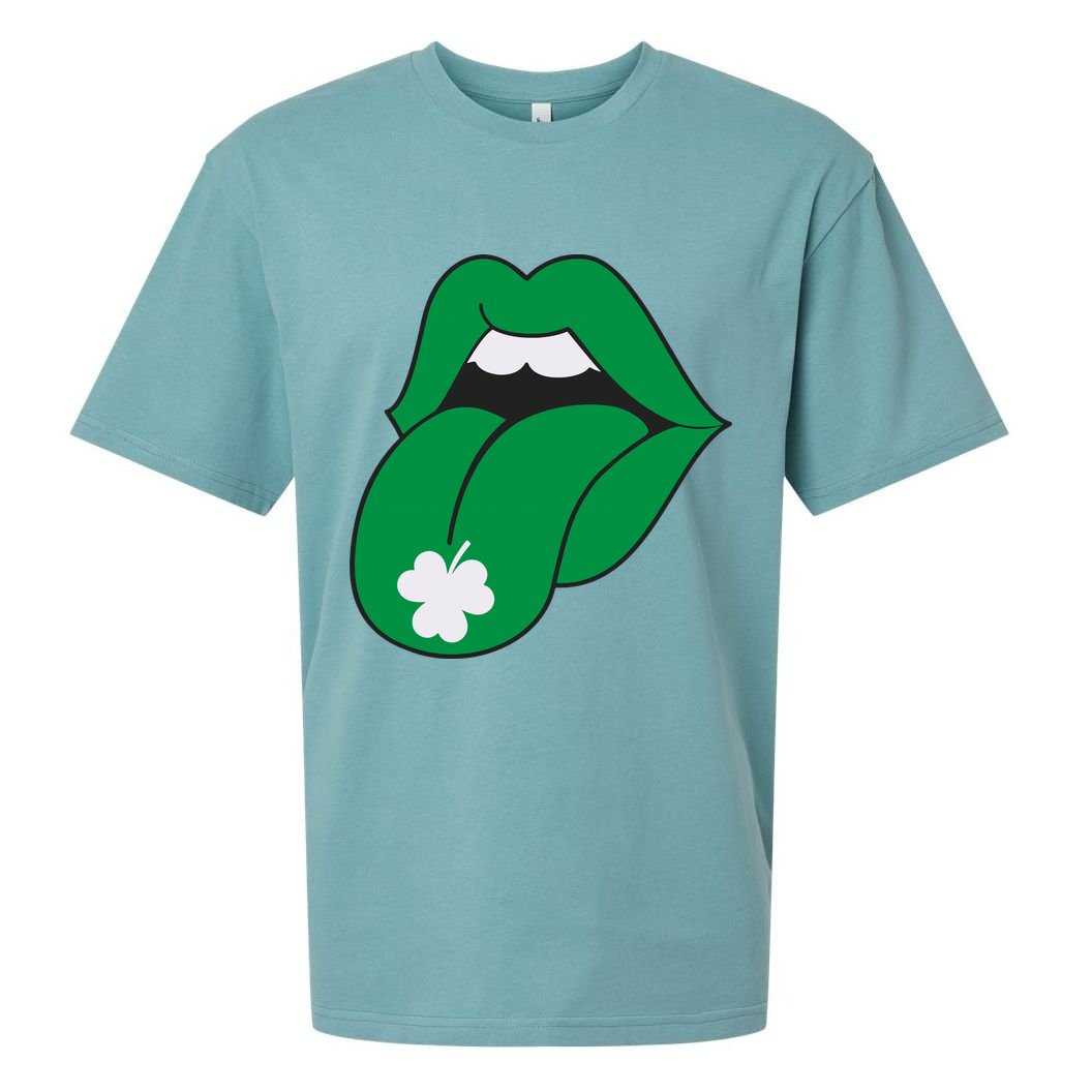 Lips Tongue Irish Shamrock St Patricks Sueded Cloud Jersey T-Shirt