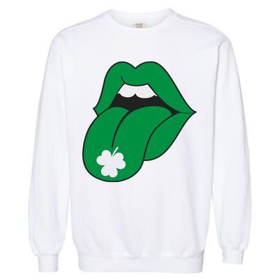 Lips Tongue Irish Shamrock St Patricks Garment-Dyed Sweatshirt