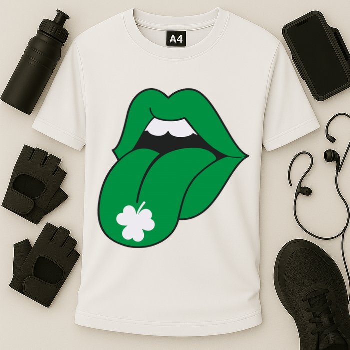 Lips Tongue Irish Shamrock St Patricks Cooling Performance Crew T-Shirt