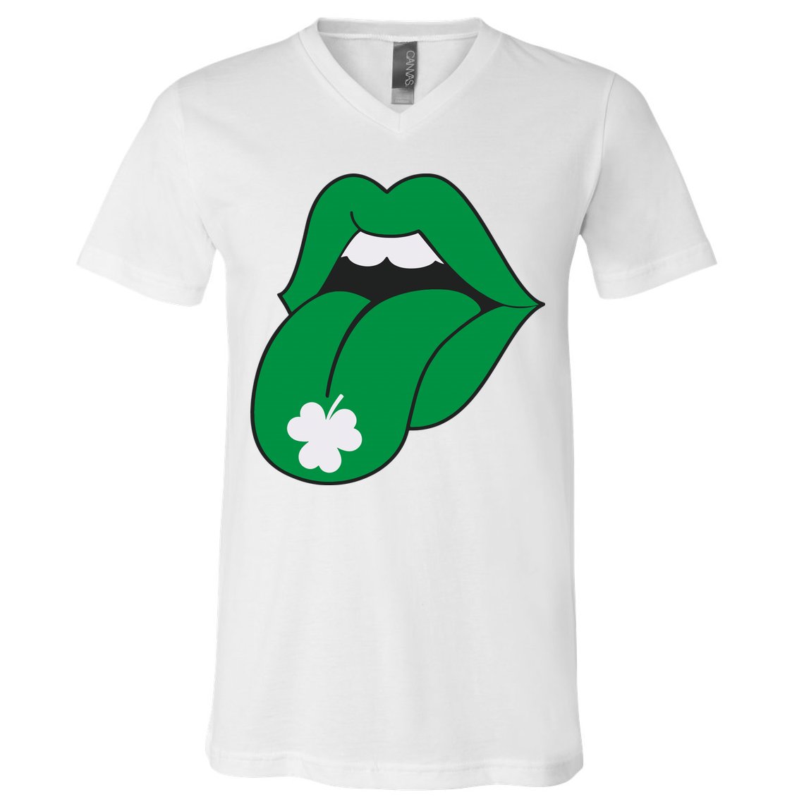 Lips Tongue Irish Shamrock St Patricks V-Neck T-Shirt
