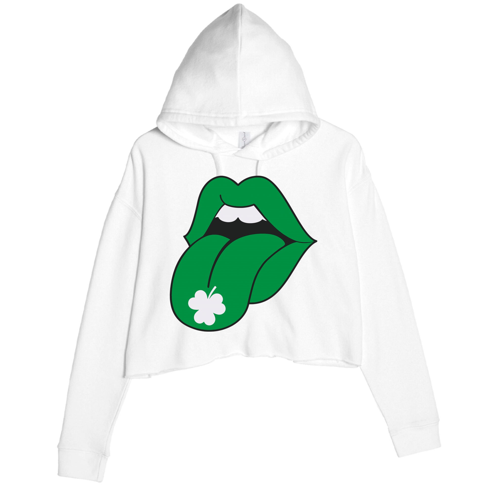 Lips Tongue Irish Shamrock St Patricks Crop Fleece Hoodie