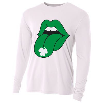 Lips Tongue Irish Shamrock St Patricks Cooling Performance Long Sleeve Crew