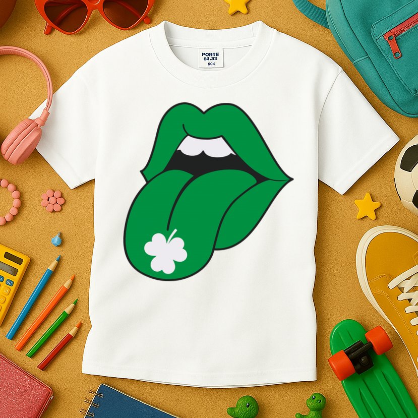 Lips Tongue Irish Shamrock St Patricks Kids T-Shirt