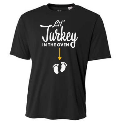 Lil' Turkey In The Oven Pregnancy Thanksgiving Cooling Performance Crew T-Shirt