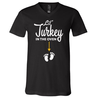 Lil' Turkey In The Oven Pregnancy Thanksgiving V-Neck T-Shirt