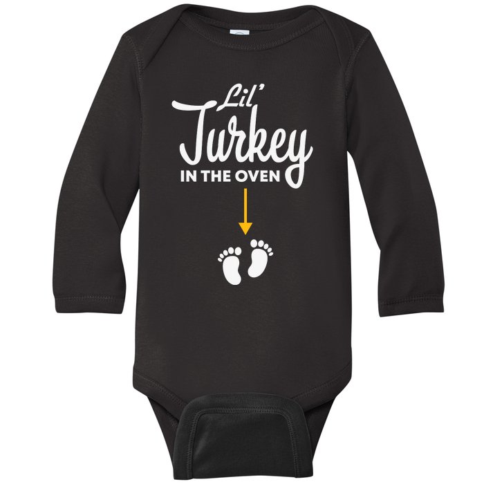 Lil' Turkey In The Oven Pregnancy Thanksgiving Baby Long Sleeve Bodysuit