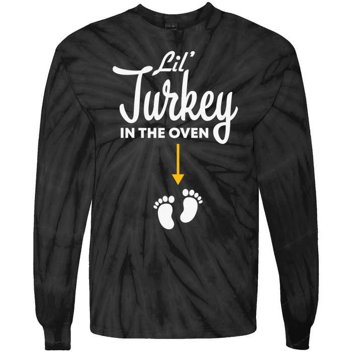 Lil' Turkey In The Oven Pregnancy Thanksgiving Tie-Dye Long Sleeve Shirt