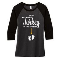 Lil' Turkey In The Oven Pregnancy Thanksgiving Women's Tri-Blend 3/4-Sleeve Raglan Shirt