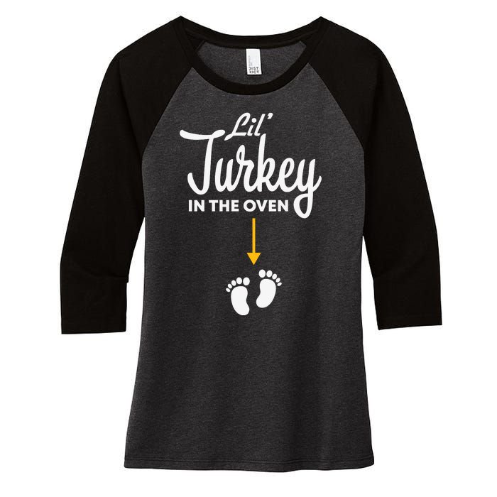 Lil' Turkey In The Oven Pregnancy Thanksgiving Women's Tri-Blend 3/4-Sleeve Raglan Shirt