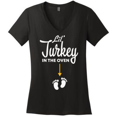 Lil' Turkey In The Oven Pregnancy Thanksgiving Women's V-Neck T-Shirt