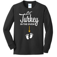 Lil' Turkey In The Oven Pregnancy Thanksgiving Kids Long Sleeve Shirt