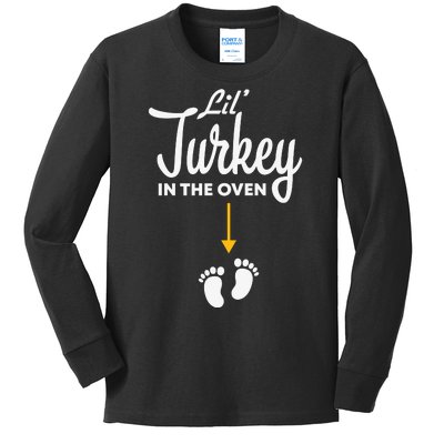 Lil' Turkey In The Oven Pregnancy Thanksgiving Kids Long Sleeve Shirt