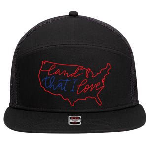 Land That I Love America Red Blue Gift 7 Panel Mesh Trucker Snapback Hat