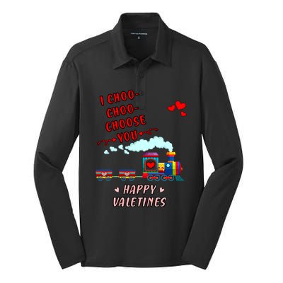 Love Train I Choose You Funny Happy Valentines Day And Lover Meaningful Gift Silk Touch Performance Long Sleeve Polo