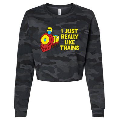 Locomotive Train I Just Really Like Trains Cropped Pullover Crew