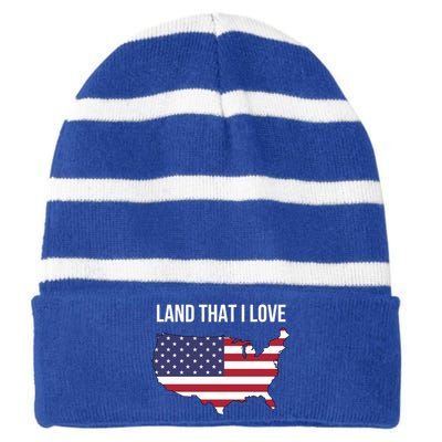 Land That I Love America Usa Flag Patriotic Gift Striped Beanie with Solid Band