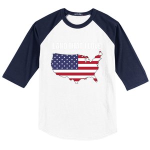 Land That I Love America Usa Flag Patriotic Gift Baseball Sleeve Shirt