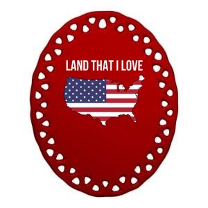 Land That I Love America Usa Flag Patriotic Gift Ceramic Oval Ornament