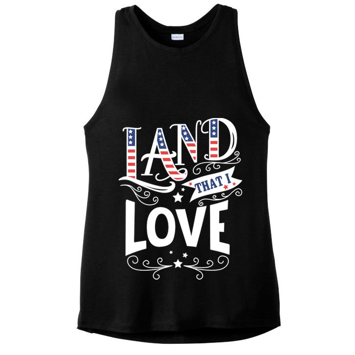 Land That I Love Banner Font Gift Ladies PosiCharge Tri-Blend Wicking Tank