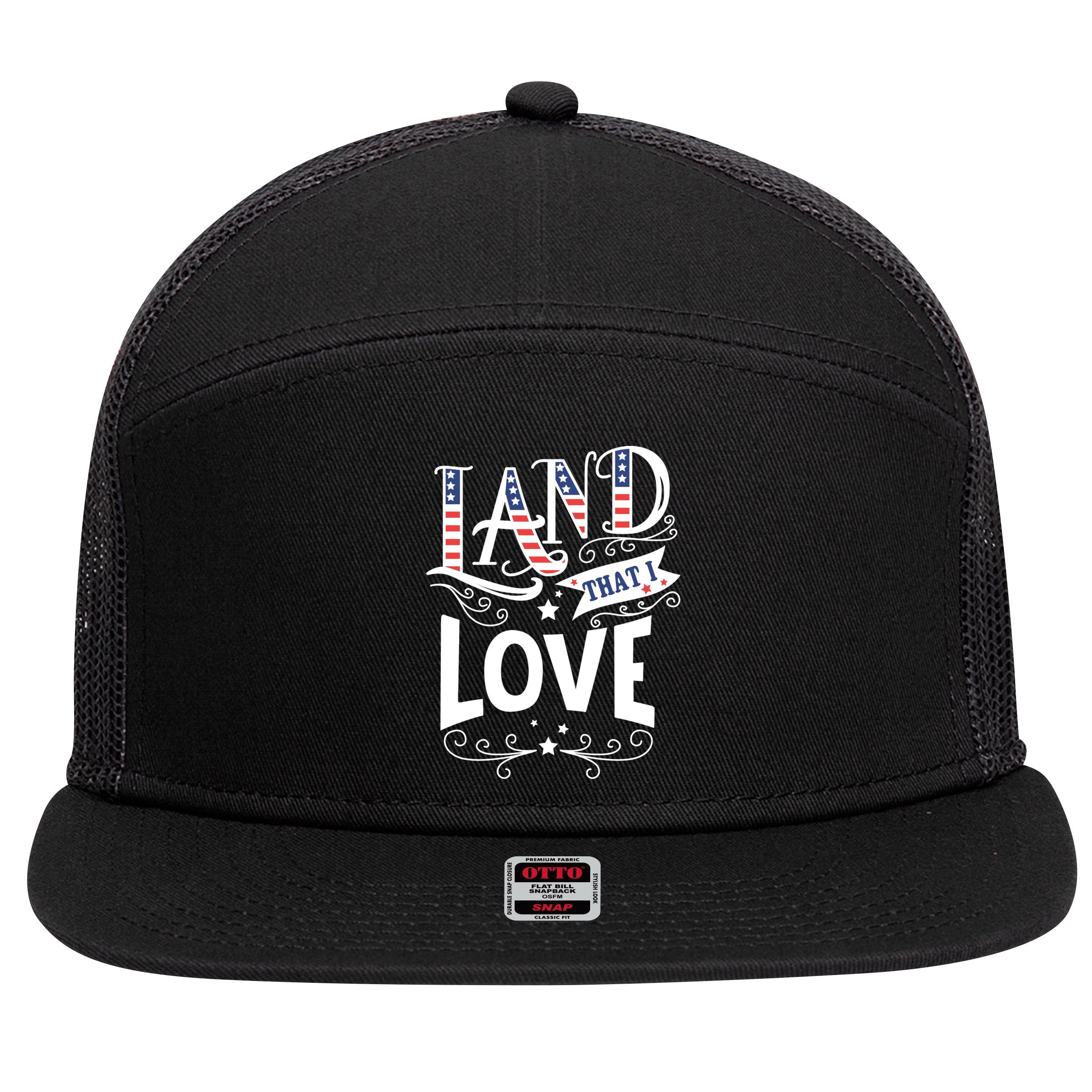 Land That I Love Banner Font Gift 7 Panel Mesh Trucker Snapback Hat