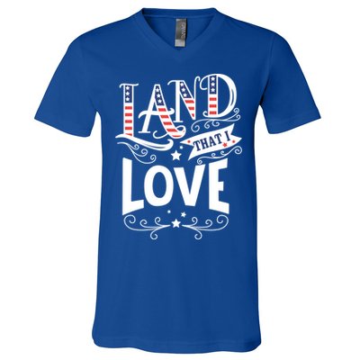 Land That I Love Banner Font Gift V-Neck T-Shirt