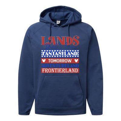 Lands That I Love Fantasyland Tomorrowland Adventureland Fourth Of July Performance Fleece Hoodie