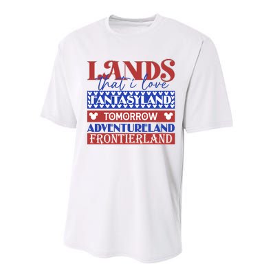 Lands That I Love Fantasyland Tomorrowland Adventureland Fourth Of July Performance Sprint T-Shirt