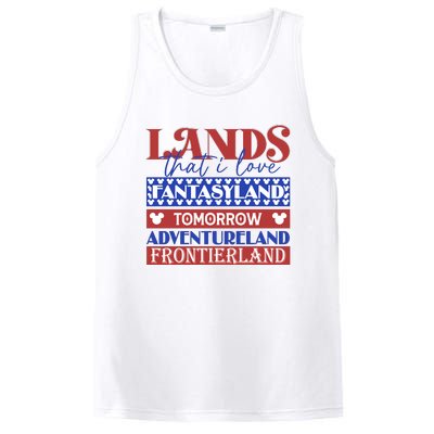 Lands That I Love Fantasyland Tomorrowland Adventureland Fourth Of July PosiCharge Competitor Tank