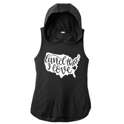 Land That I Love USA Flag Independence Day Ladies PosiCharge Tri-Blend Wicking Draft Hoodie Tank