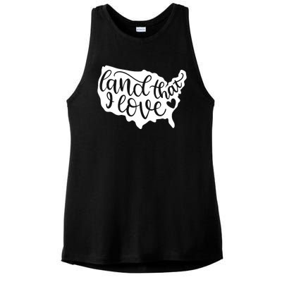 Land That I Love USA Flag Independence Day Ladies PosiCharge Tri-Blend Wicking Tank