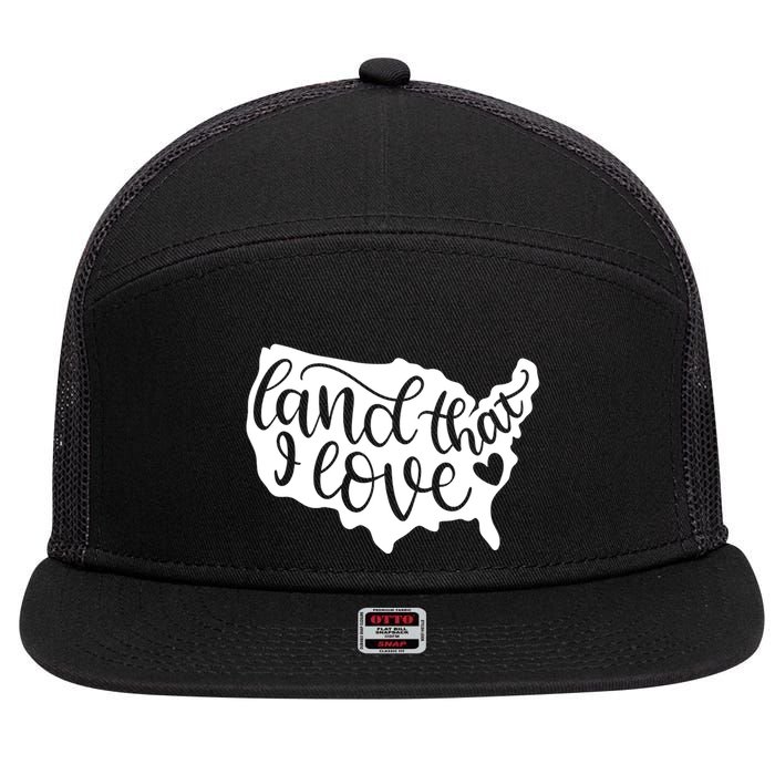 Land That I Love USA Flag Independence Day 7 Panel Mesh Trucker Snapback Hat