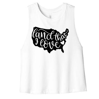 Land That I Love USA Flag Independence Day Women's Racerback Cropped Tank