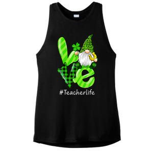 LOVE Teacher Life Gnome Leopard Shamrock St Patrick's Day Ladies PosiCharge Tri-Blend Wicking Tank