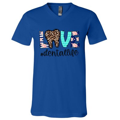 Leopard Teeth Love Dental Life Dental Hygienist Dentistry Gift V-Neck T-Shirt