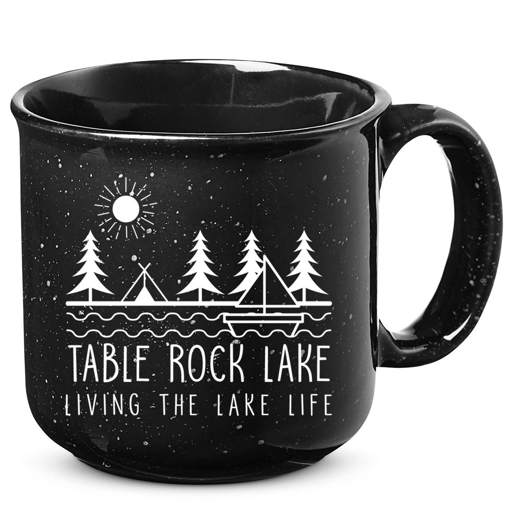 Living The Lake Life Table Rock Lake Kayaking Missouri Kayak Gift 15oz Campfire Ceramic Mug