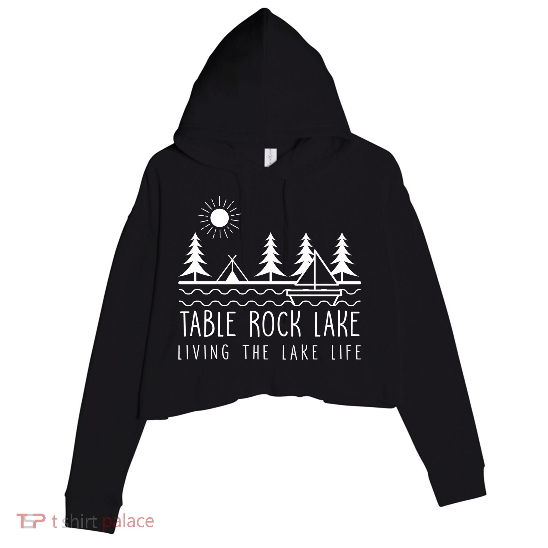 Living The Lake Life Table Rock Lake Kayaking Missouri Kayak Gift Crop Fleece Hoodie